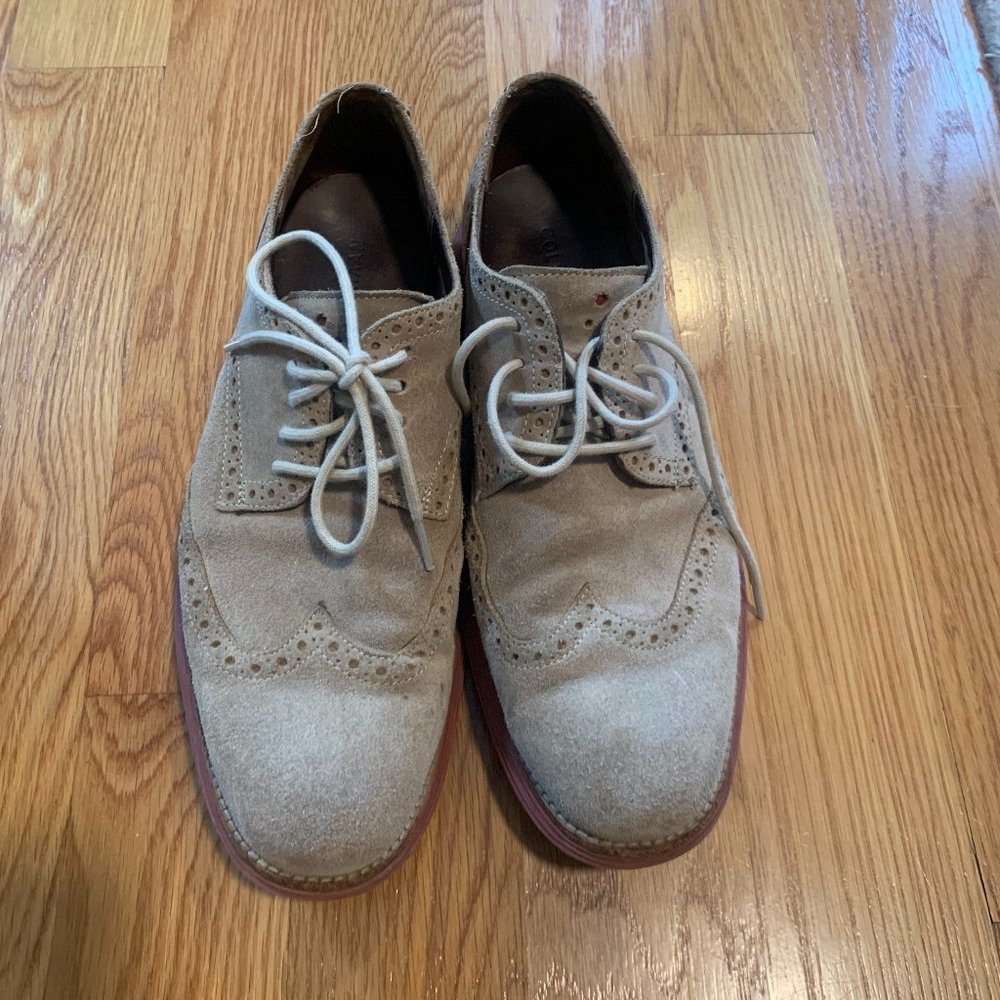 Cole Haan Lunargrand Tan/Red Suede Wingtip Oxford